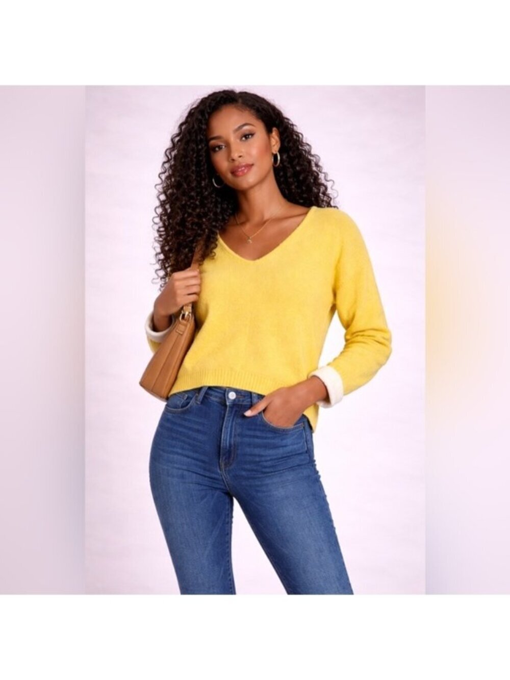 Joe Fresh Yellow V-Neck Knit Sweater Women’s Size M Long Sleeve Pullover